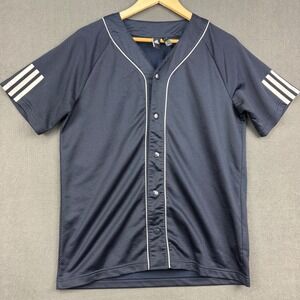 Adidas Baseball Jersey Shirt Mens Medium Black Three Stripe Life Button Up